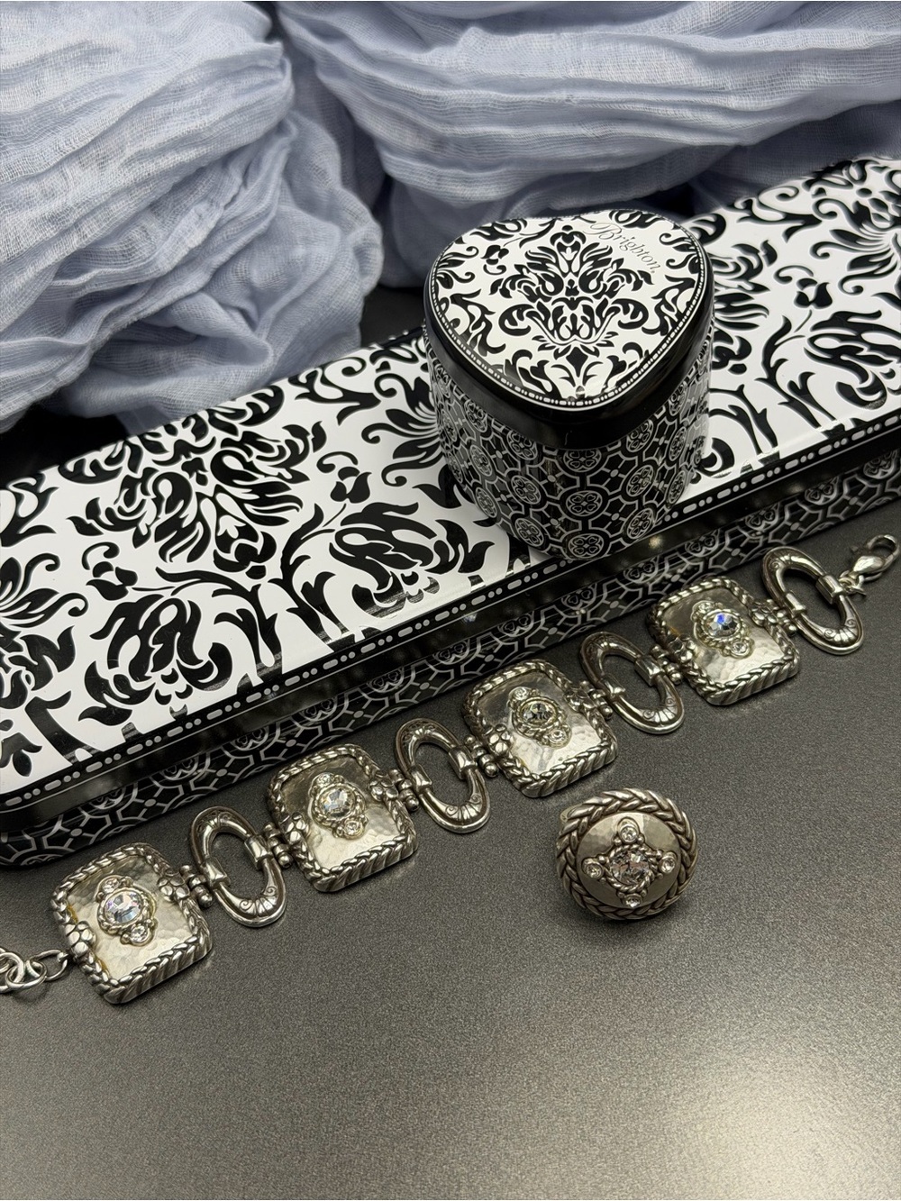 🔥2/$100 Brighton Silver Galadriel  Bracelet with  Ring in tins #35SET